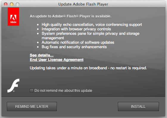 Adobe Flash Player for Mac OS X screenshot