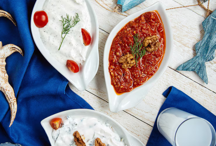 : calamariere dish served with Mediterranean garnishes